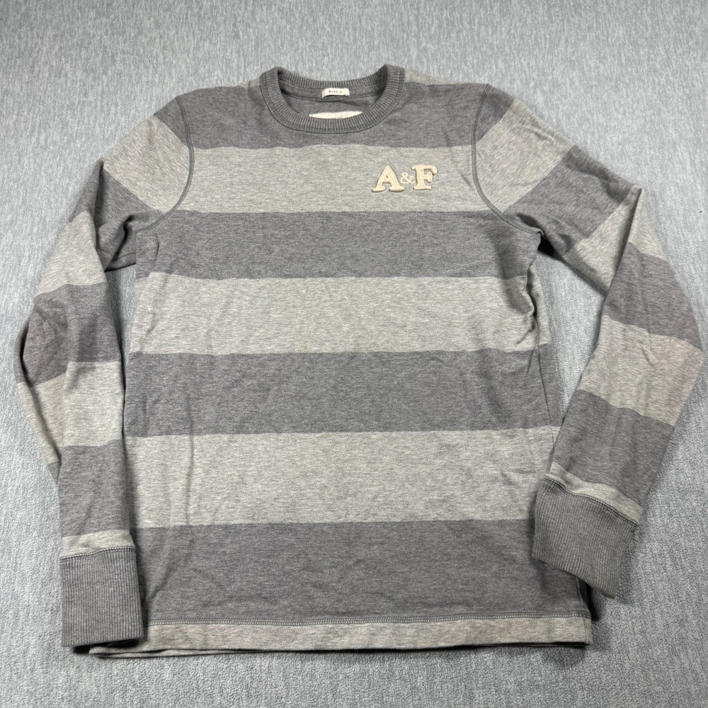Abercrombie & Fitch Shirt Mens XXL Gray Striped Long Sleeve Muscle Fit Crewneck